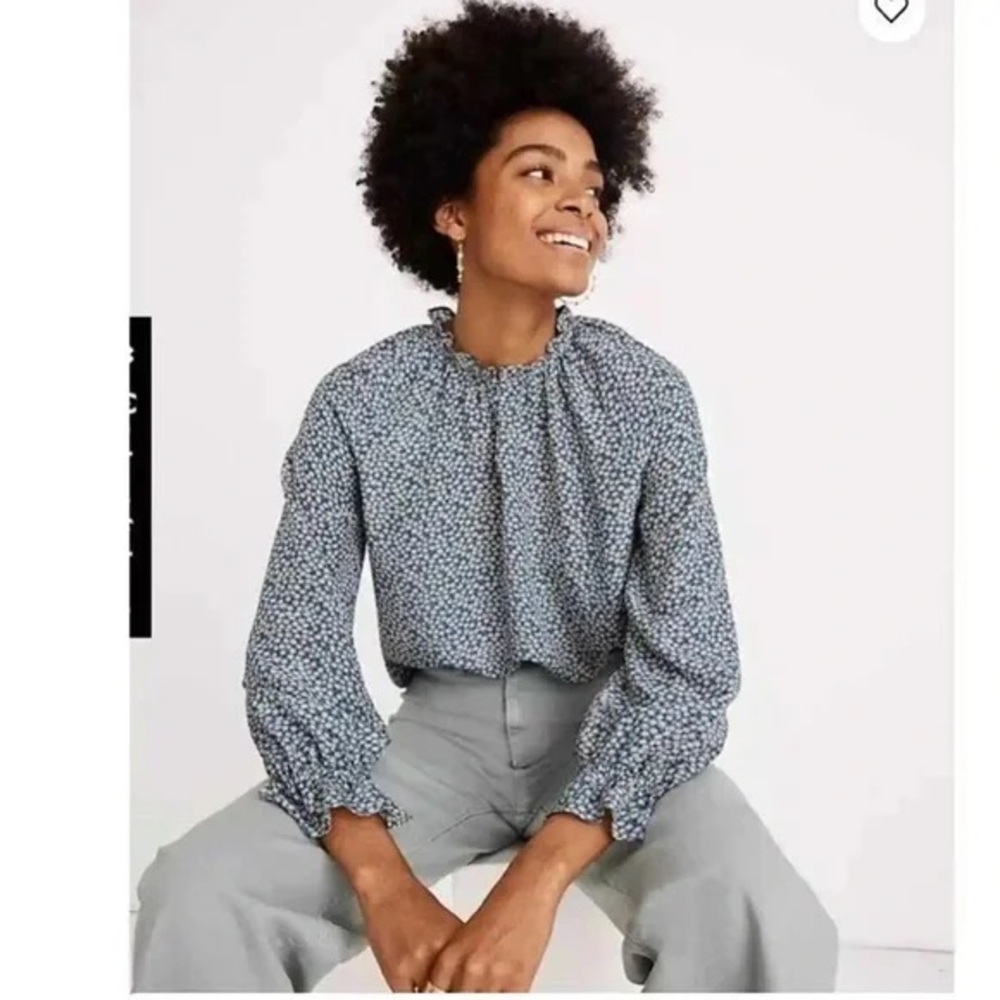 Madewell Silk Poet Top in Bitsy Floral blue